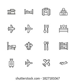 Hotel related vector icon set. Well-crafted sign in thin line style with editable stroke. Vector symbols isolated on a white background. Simple pictograms.