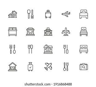 Hotel related vector icon set. Well-crafted sign in thin line style with editable stroke. Vector symbols isolated on a white background. Simple pictograms.