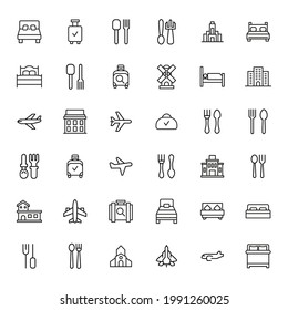 Hotel related vector icon set. Well-crafted sign in thin line style with editable stroke. Vector symbols isolated on a white background. Simple pictograms.
