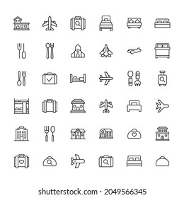 Hotel related vector icon set. Well-crafted sign in thin line style with editable stroke. Vector symbols isolated on a white background. Simple pictograms.
