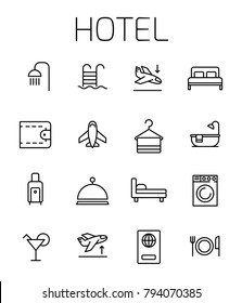 Hotel related vector icon set. Well-crafted sign in thin line style with editable stroke. Vector symbols isolated on a white background. Simple pictograms.