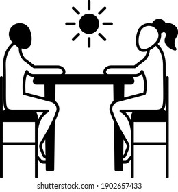Hotel Reopen Symbol Vector Glyph Icon Design, Reopen after pandemic Sign on white background, Coronavirus is Over Symbol, Cafe Sitting Area Concept, Breakfast Table Stock.