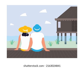 Hotel and resort holiday trip staycation vector art illustration