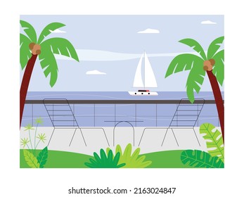 Hotel and resort holiday trip staycation vector art illustration