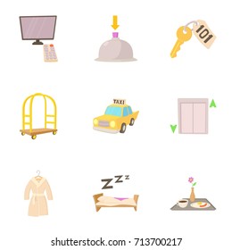 Hotel resort icons set. Cartoon set of 9 hotel resort vector icons for web isolated on white background