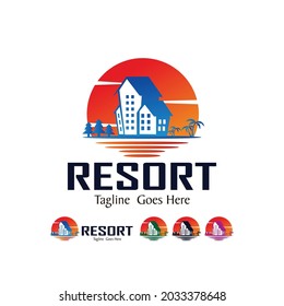 Plantilla de logotipo de Hotel and Resort, Diseños de logotipo de Edificio, logotipo de Viajes