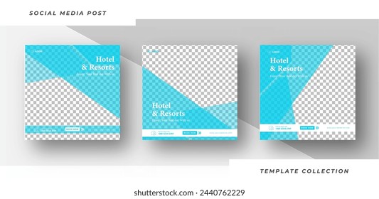 Hotel and resort social media post template web banner collection