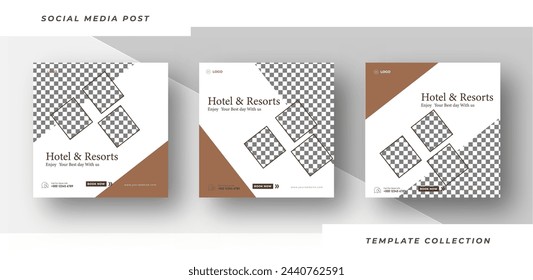 Hotel and resort social media post template web banner collection