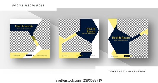 Hotel and resorts Real Estate Media Social Posting Template, Editable Posting Template Social Media Banner.