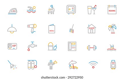 
Hotel and Restaurant Colored Outline Vector Icons 2
