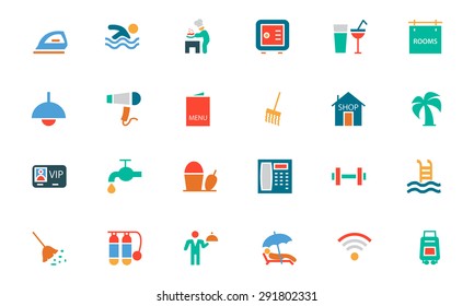 Hotel and Restaurant Colored Vector Icons