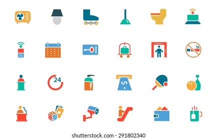 Hotel and Restaurant Colored Vector Icons