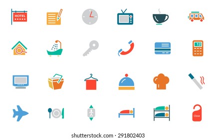 Hotel and Restaurant Colored Vector Icons 