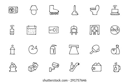 Hotel and Restaurant Doodle Icons