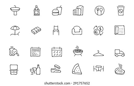 Hotel and Restaurant Doodle Icons