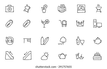 Hotel and Restaurant Doodle Icons