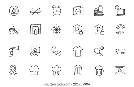 Hotel and Restaurant Doodle Icons