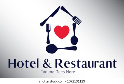Hotel & Restaurant Home Heart Cutlery Logo Design 
