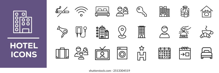 Hotel Restaurant icons, hotel icons, cafe menu, food and drink - thin line web icon set. Outline icons collection. Simple vector illustration. on white background editable stroke line icons