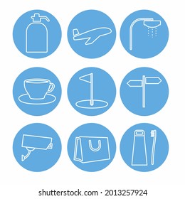 Hotel and  Restaurant Set Icon Part 1 - Blue Monochrome Style.app,logo,and ui.Vector file.EPS 10.Line style design.Editable stroke