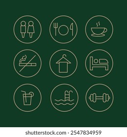 HOTEL - CONJUNTO DE ÍCONES DE SINAL DE RESTAURANTE
