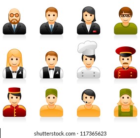 Hotel And Restaurant Staff Glossy Icon Set