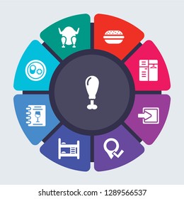 hotel and restaurant vector template for infographics. Business concept with 9 options, steps, parts, segments. Banner infographic cycling diagram, round chart, Chicken leg, icons
