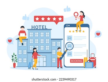 Hotel Review with Rating Service, User Satisfaction to Rated Customer, Product or Experience in Flat Cartoon Hand Drawn Templates Illustration