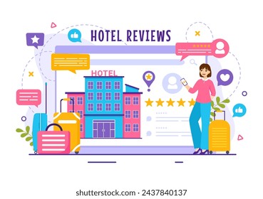 Hotel Reviews Vector Illustration with Rating Service, User Satisfaction to Rated Customer, Product or Experience in Flat Cartoon Background