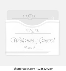 Hotel RFID key card inside keycard sleeve holder. Horizontal white envelope with top slot. Vector template.