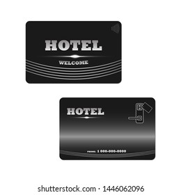 Hotel RFID key card isolated on white background. Black keycard for electronic lock, vector template.