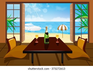 Hotel Room And Beach Landscape 