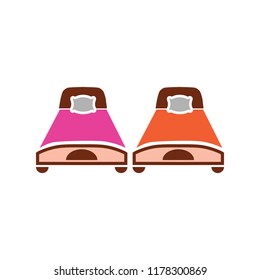 Hotel Room, Bed Illustration - Vector King Bed Symbol. Hotel Icon