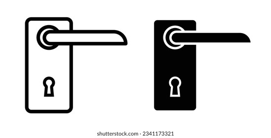 conjunto de iconos de la manecilla de la puerta de la habitación del hotel. símbolo vector del pomo de la puerta en negro relleno y delineado. 