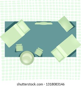 Hotel room flat interior in green color