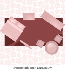 Hotel room flat interior in red colored