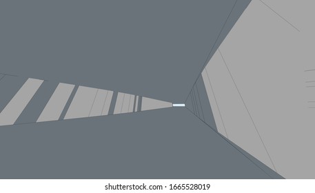 
Hotel room in hypertrophied perspective, graphic presentation