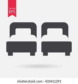 Hotel Room Icon vector. Flat design. Two Bed sign isolated on white background Flat design illustration adapted for web, website, mobile app