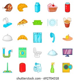 Hotel room icons set. Cartoon set of 25 hotel room vector icons for web isolated on white background