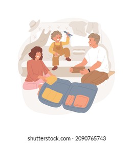 Hotel Room Isolated Cartoon Vector Illustration. Family Travel, Parents Unpacking Luggage, Children Playing In A Hotel Room, Clothes On A Big Bed, Arrival To A Holiday Resort Cartoon Vector.