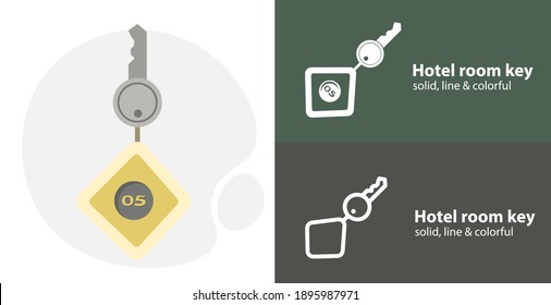 hotel room key flat icon, with hotel key simple, line icon