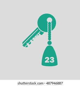 Hotel room key icon. Gray background with green. Vector illustration.