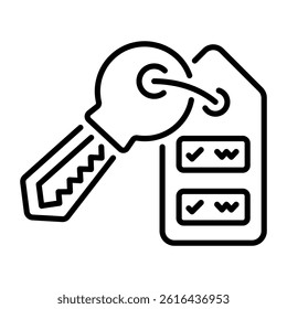 Hotel room key icon in linear style 