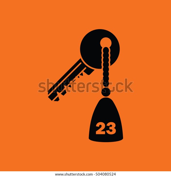 Hotel room key icon. Orange background with\
black. Vector\
illustration.