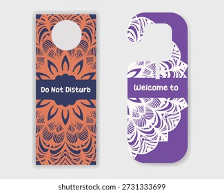 Percha de cierre abierto de la habitación del hotel con diseño floral artístico de la ilustración
