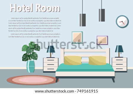 Hotel room with a sea view. Vector flat illustration