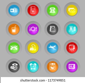 hotel room service colored plastic round buttons vector icons for web and user interface design