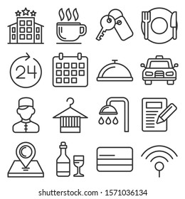 Hotel Room Service Related Icon Set. Line Style Vector