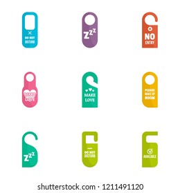 Hotel room tag icon set. Flat set of 9 hotel room tag vector icons for web design