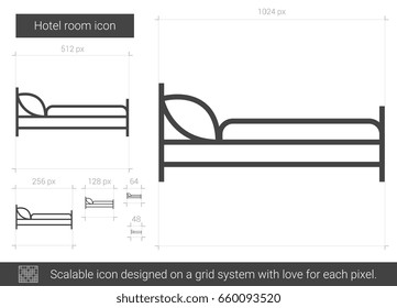 Hotelzimmer, Vektorsymbol einzeln auf weißem Hintergrund. Hotelzimmer-Symbol für Infografik, Website oder App. Skalierbares Symbol, das auf einem Gittersystem entworfen wurde.